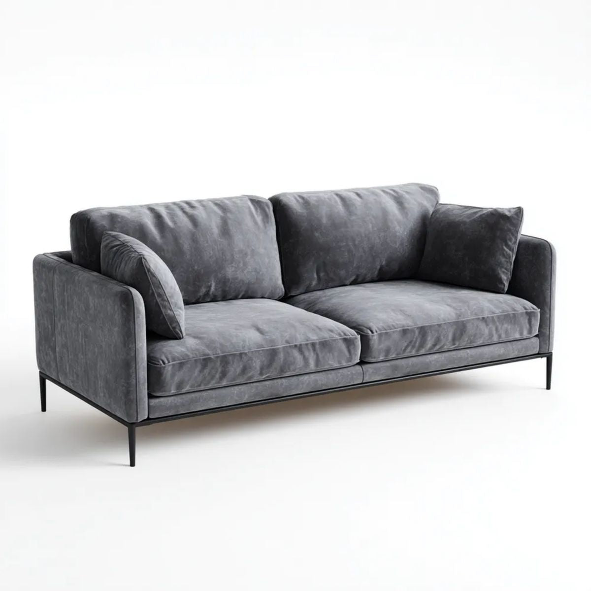 Sofa, 3-osobowa sofa w kolorze ciemnoszarym z czarnym metalowym nóżkami, 220 x 95 x 85 cm