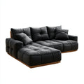 Sofa, 4 fotele sofa w kolorze czarnym syntetyczne skóry i drewno brązowe, 285 x 170 x 85 cm