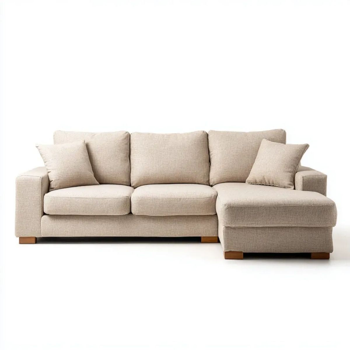 Sofa, 3-osobowa sofa z szezlongiem beżowy poliester, 250 x 160 x 85 cm