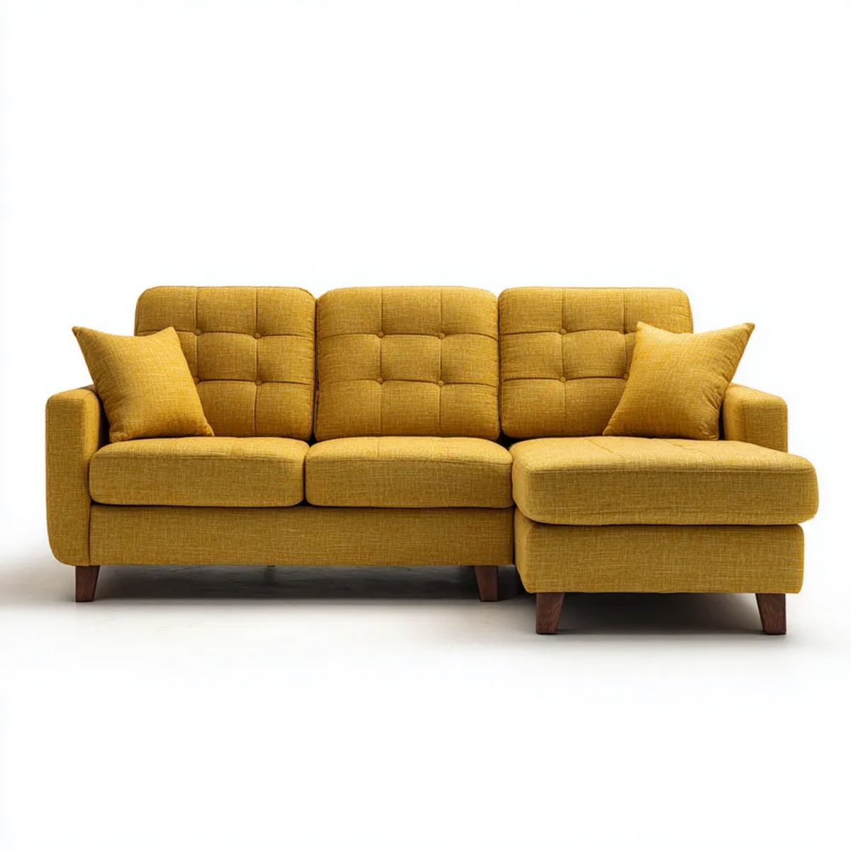 Sofa, 3-osobowa sofa w kolorze żółtym, południek na prawo, 230 x 145 x 85 cm
