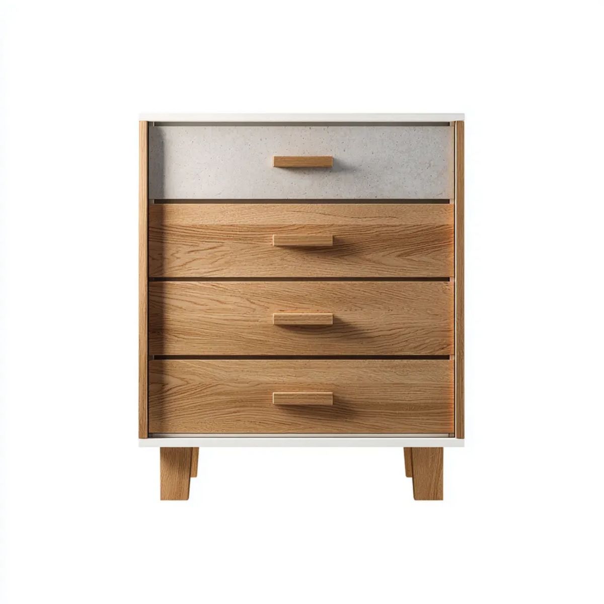 Komoda, Prostokątne 4 szuflady beżowe, dębowe i białe w MDF Dębowa, 80 x 40 x 100 cm