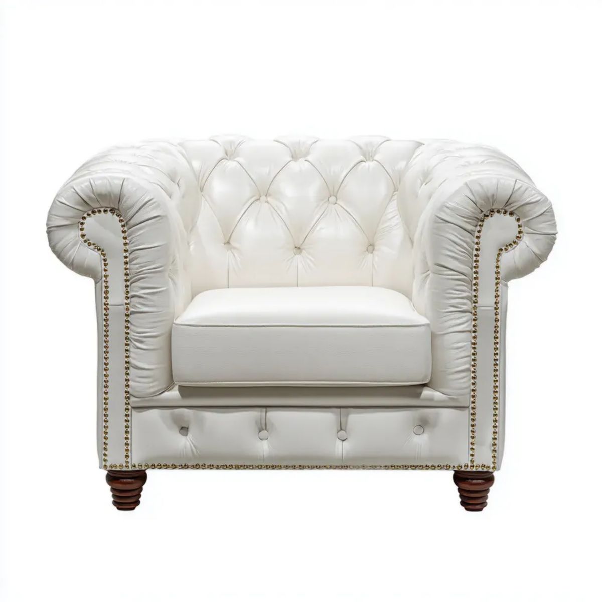 Fotel, Chesterfield fotel z capilone biały w syntetycznej PU 110 x 90 x 75 cm