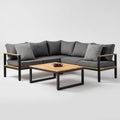 Sofa ogrodowa, Meble ogrodowe narożniki 4 miejsca szary antracyt ze stołem kawowym 220 x 220 cm w stali i akacji stałej