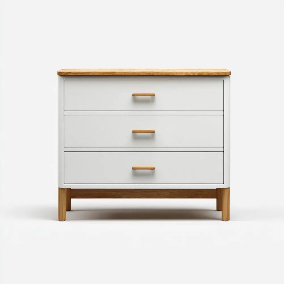 Komoda, Prostokątny komfort 3 szuflady biało-białe i lite dęb 90 x 40 x 90 cm