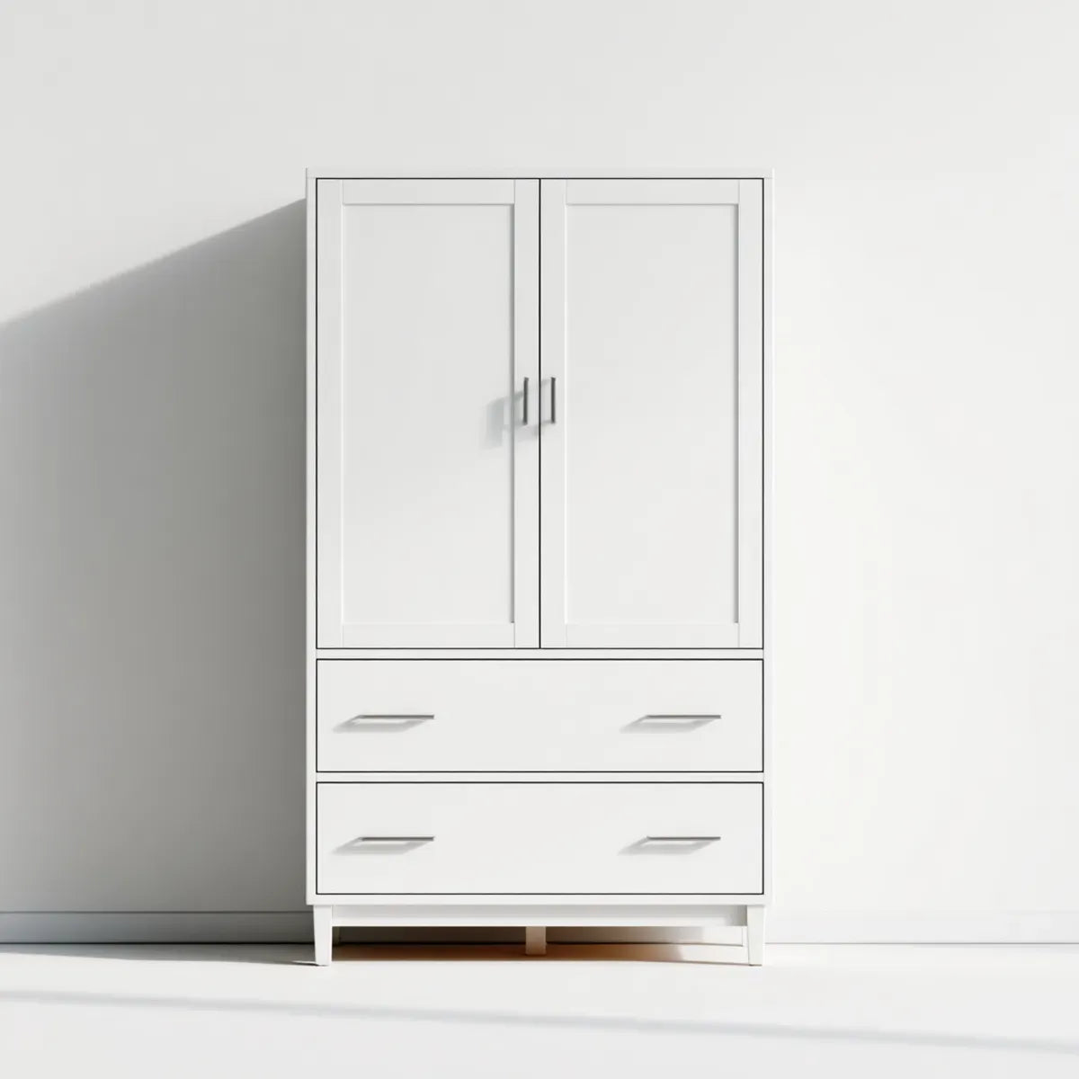 Szafa biała 80 x 40 x 180 cm płyty wiórowej z 2 drzwiami i 2 szufladami