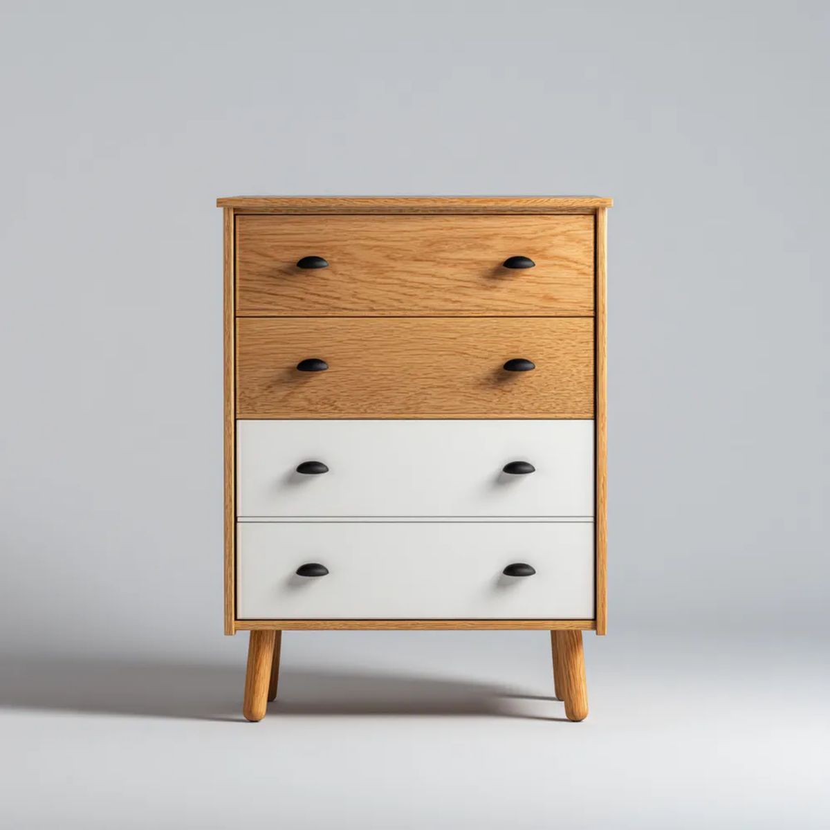 Komoda, Prostokątny komfort 4 szuflady w Dębowym Dębie i Białego MDF, 80 x 40 x 120 cm