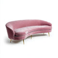 Sofa, Zakrzywiona sofa 3 różowa foteliki z metalową stopą, 220 x 90 x 75 cm