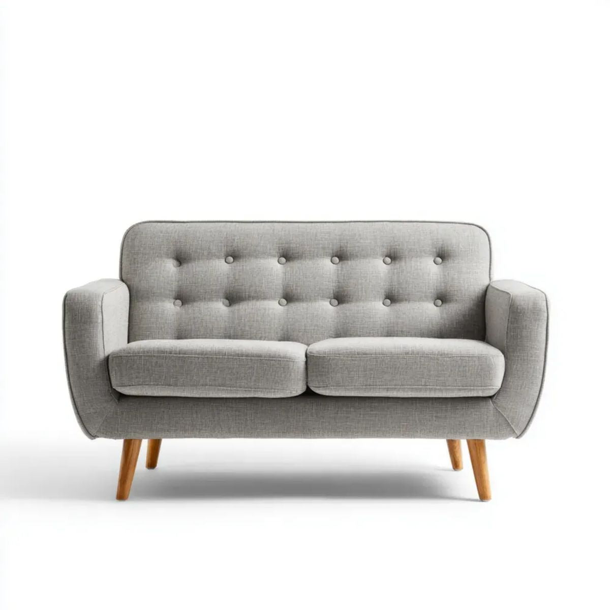Sofa, 2-osobowa sofa w kolorze jasnoszarym poliester z litego drewna, 130 x 76 x 82 cm