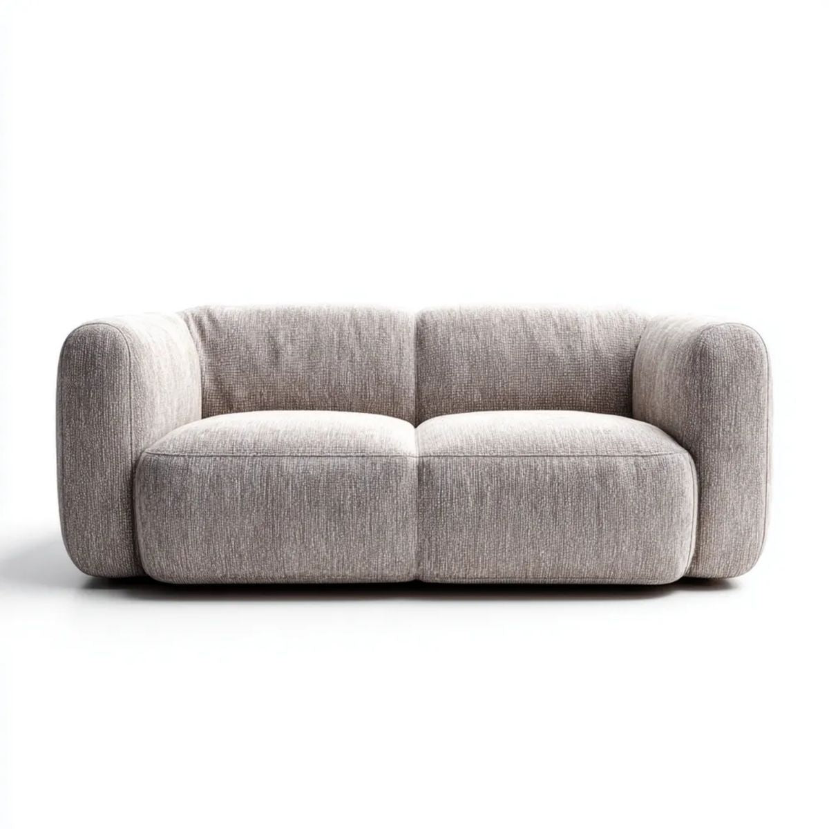 Sofa, 2-osobowa sofa w kolorze jasnoszarym poliester, zaokrąglony kształt, 180 x 95 x 72 cm
