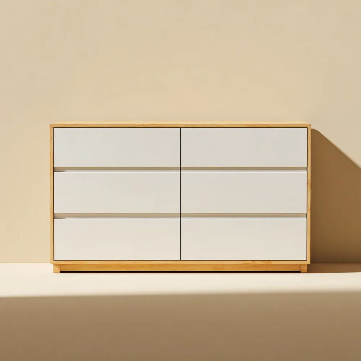 Komoda, Wygoda 6 szuflad Białe i naturalne drewno iglaste, 120 x 40 x 75 cm