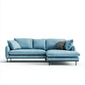Sofa, 3 fotela sofa w niebieskim kolorze poliester 210 x 155 x 85 cm z szezlongiem po prawej stronie
