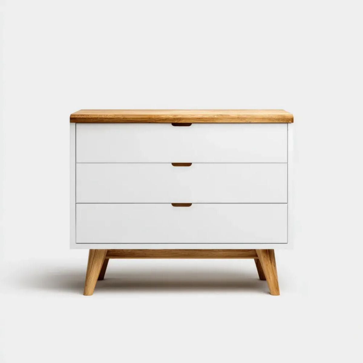 Komoda, 3 szuflady z kredensem w kolorze białym w MDF i z dębem 100 x 40 x 85 cm