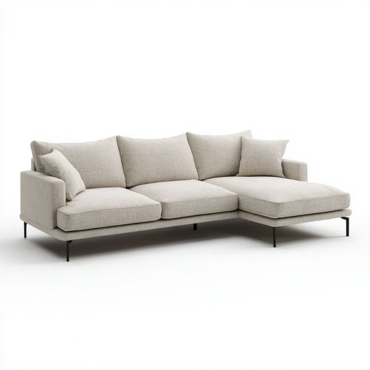 Sofa, 3-osobowa sofa z szezlongiem beżowy poliester beżowy i metalowe nóżki, 280 x 165 x 85 cm