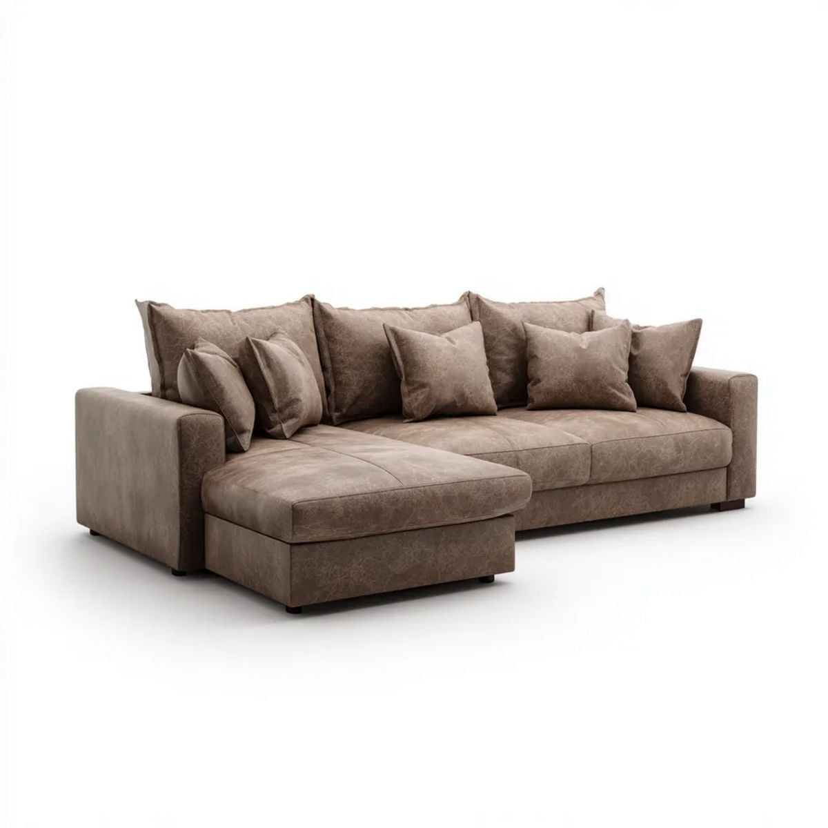 Sofa, 4-osobowa w lewym rogu sofa w brązowej taupe mikrofibry, 280 x 165 x 90 cm, kształt L
