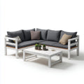 Sofa ogrodowa, 3 części narożniki meble ogrodowe w kolorze białym i szarym w sosnie stałej z poduszkami 210 x 210 x 70 cm