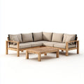 Sofa ogrodowa, Meble ogrodowe narożniki 5 miejsc z beżowym stołem do kawy w litej akacji 250 x 250 cm