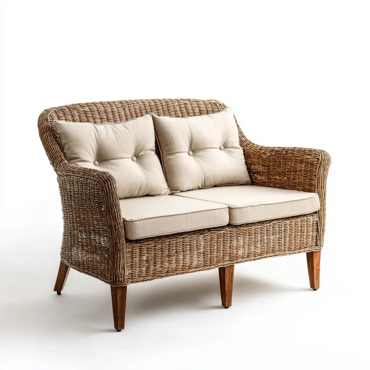 Sofa ogrodowa, 2 fotela ogrodowa w plecionej wiklinie z poduszkami 132 x 76 x 85 cm