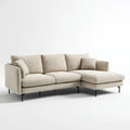 Sofa, 3-osobowa sofa z szezlongiem beżowy poliester beżowy i czarne nóżki 250 x 160 x 85 cm