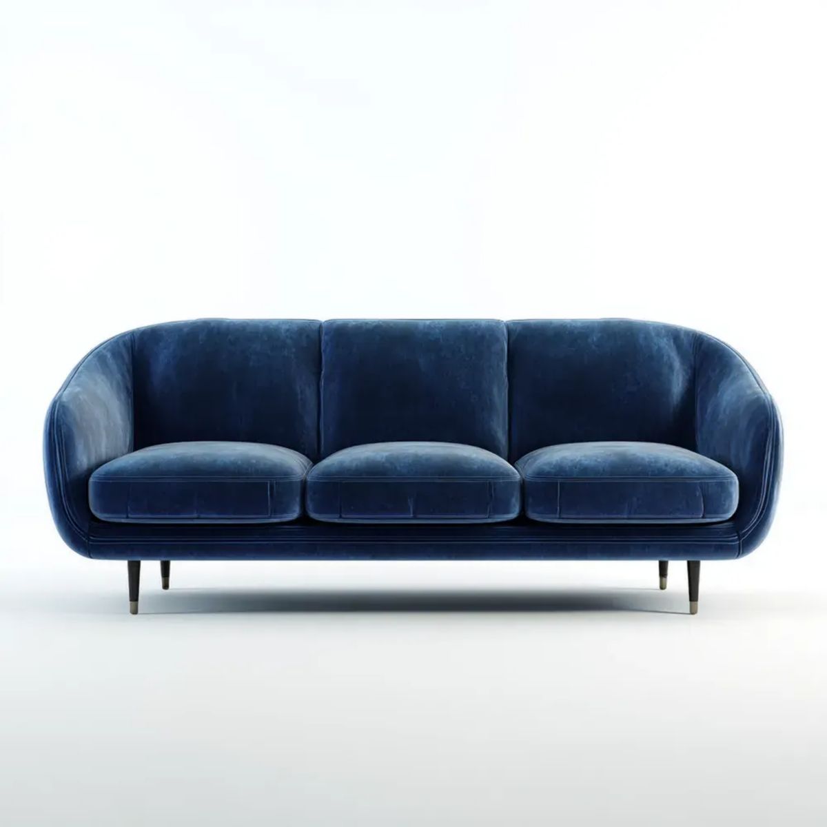 Sofa, 3-osobowa w sofie w sofie w sofie w solance granatowy niebieski poliester Belivelvet, czarne metalowe nóżki, 220 x 90 x 78 cm