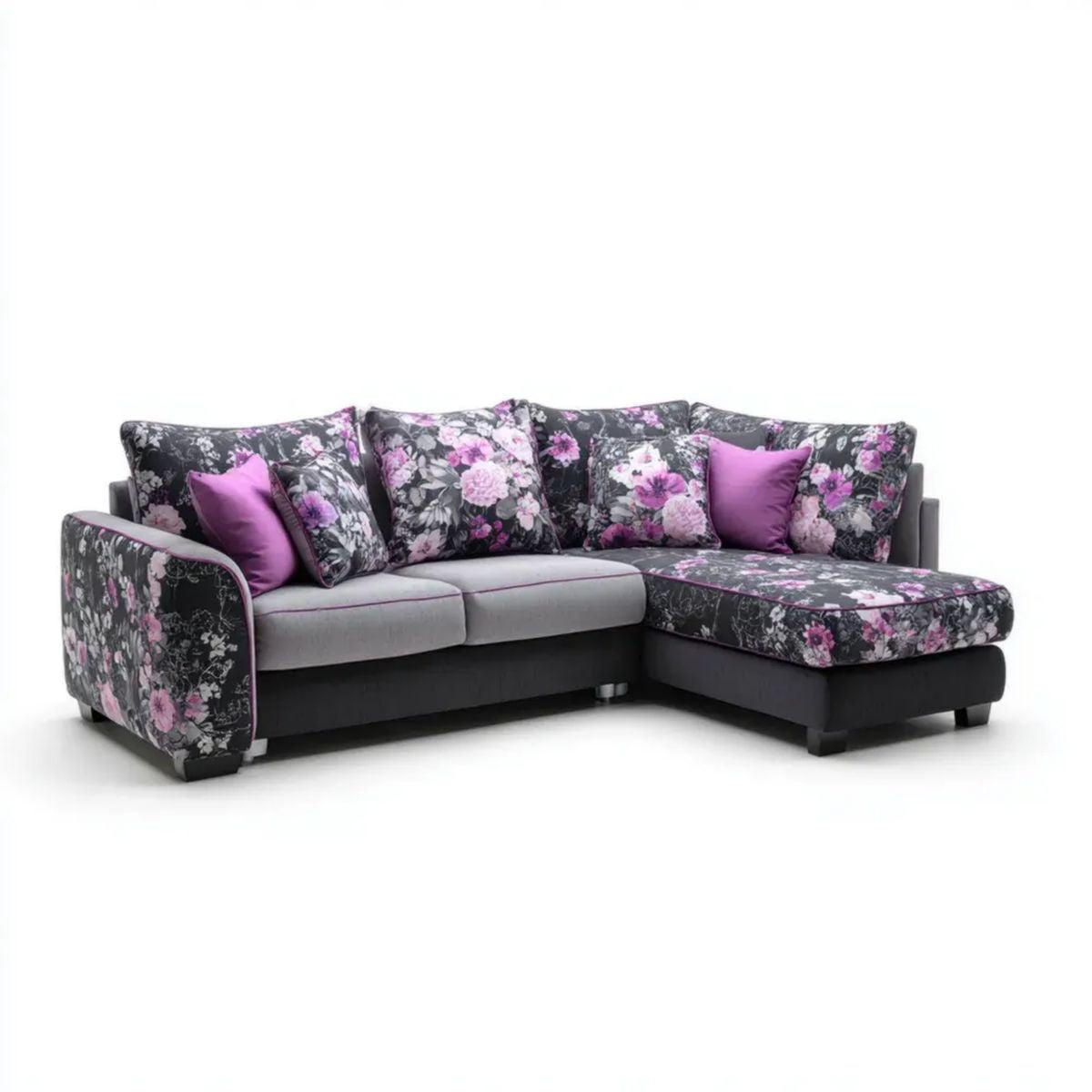 Sofa, 3 fotela antracytowa w kolorze szarym i fioletowo-poliestrowym, kolor: mirtański, 270 x 165 x 90 cm