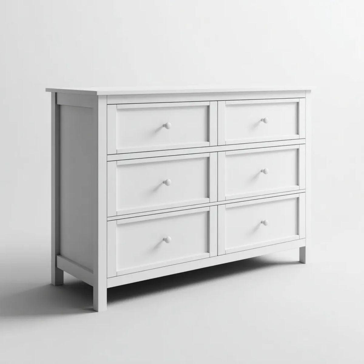 Komoda, Biała prostokątna szafa MDF z 6 szufladami, 120 x 40 x 90 cm
