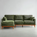 Sofa, Odwracalny narożnik sofa 3 fotele w oliwie oliwkowej zielona i drewnodrzewo brązowe brązowy velvet, 250 x 160 x 85 cm